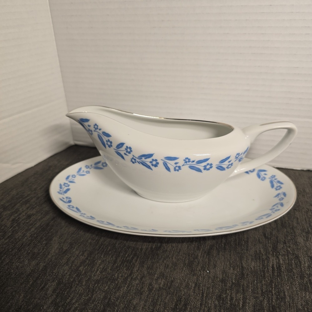 Vintage Gravy Boat & Underplate Symphony in Blue Pattern by Fine China Of Japan